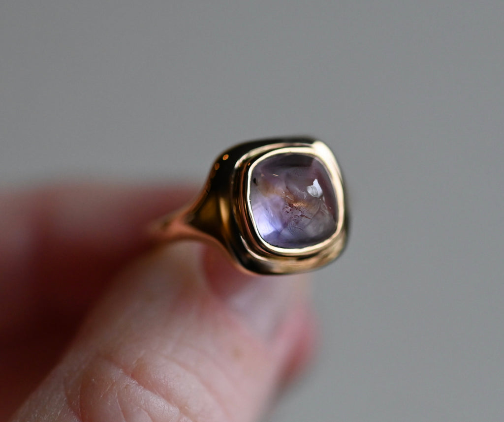 14k Gold 4.02ct Sugarloaf Natural Sapphire Ring - size 7 - Ready to ship
