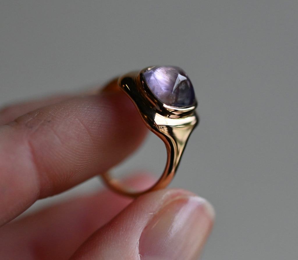 14k Gold 4.02ct Sugarloaf Natural Sapphire Ring - size 7 - Ready to ship