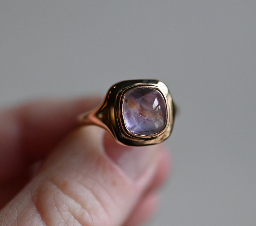 14k Gold 4.02ct Sugarloaf Natural Sapphire Ring - size 7 - Ready to ship