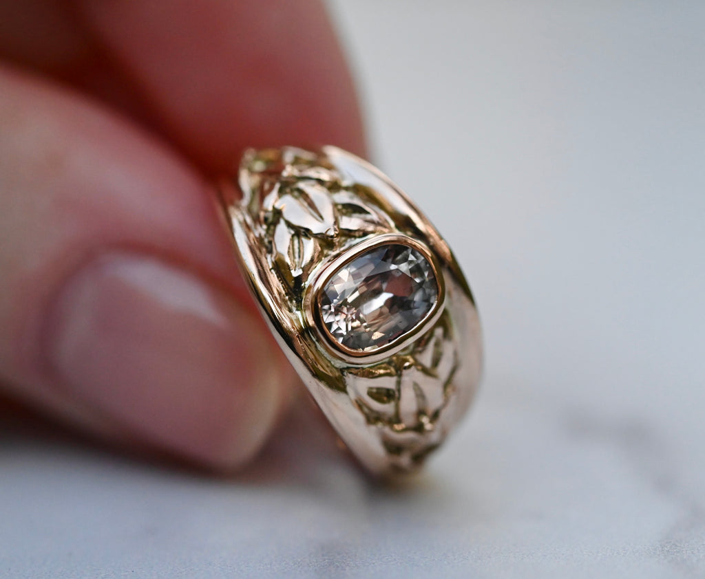 Wide Vine 14k Gold Ring Setting - Made To Order