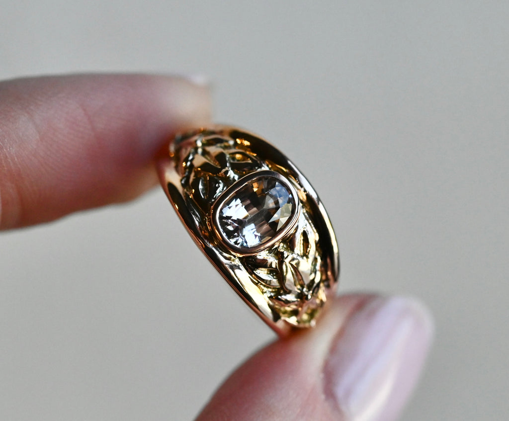 Wide Vine 14k Gold Ring Setting - Made To Order