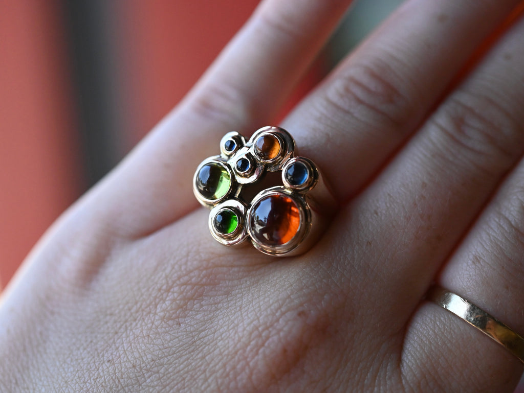 14k Gold Bubble Multi Gemstone Chunky Ring - size 8 (sizable) - Ready to Ship