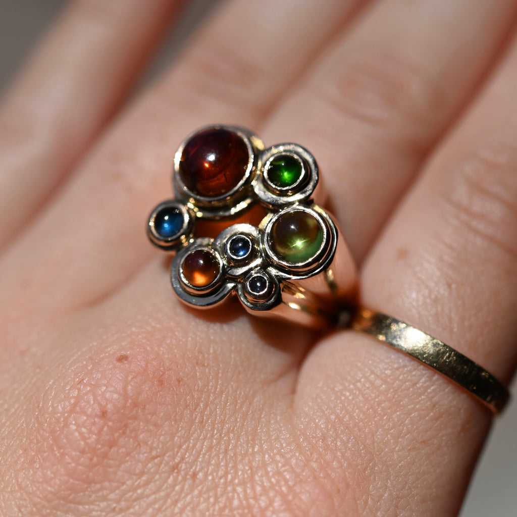 14k Gold Bubble Multi Gemstone Chunky Ring - size 8 (sizable) - Ready to Ship