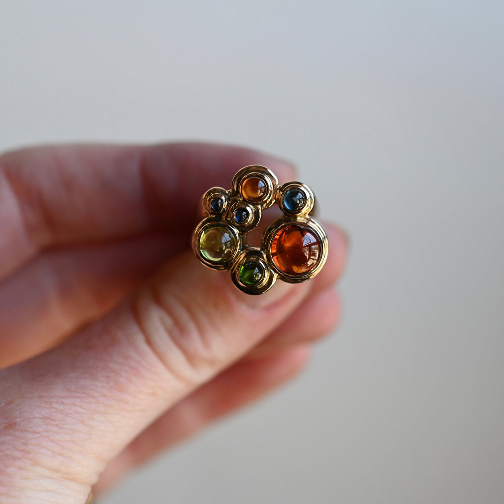 14k Gold Bubble Multi Gemstone Chunky Ring - size 8 (sizable) - Ready to Ship