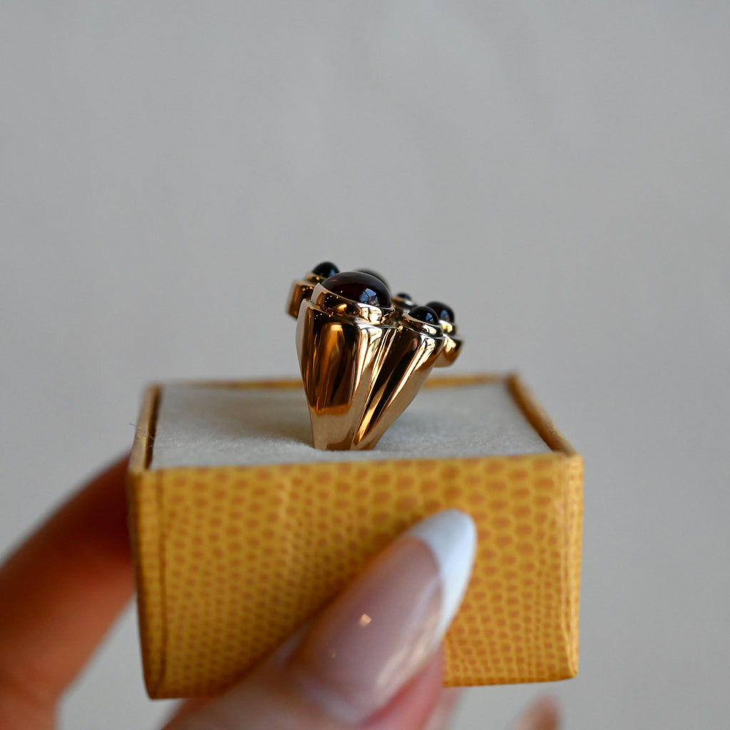 14k Gold Bubble Multi Gemstone Chunky Ring - size 8 (sizable) - Ready to Ship