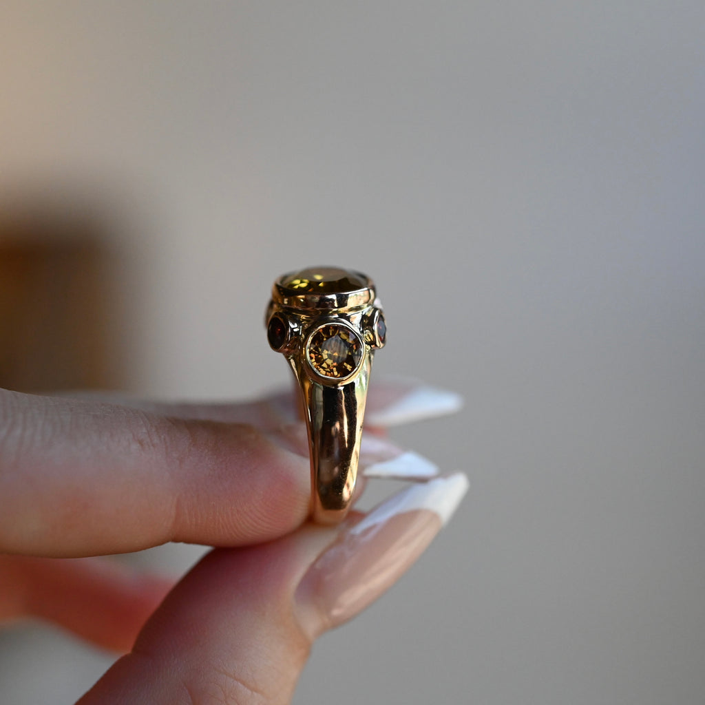 14k Gold Citrine & Sapphire Signet Style Ring - size 7 (sizable) - Ready to Ship