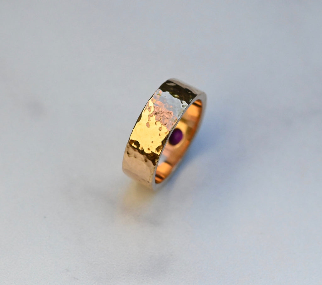 Planished 14k Gold Cigar Band Ring Setting - Made To Order