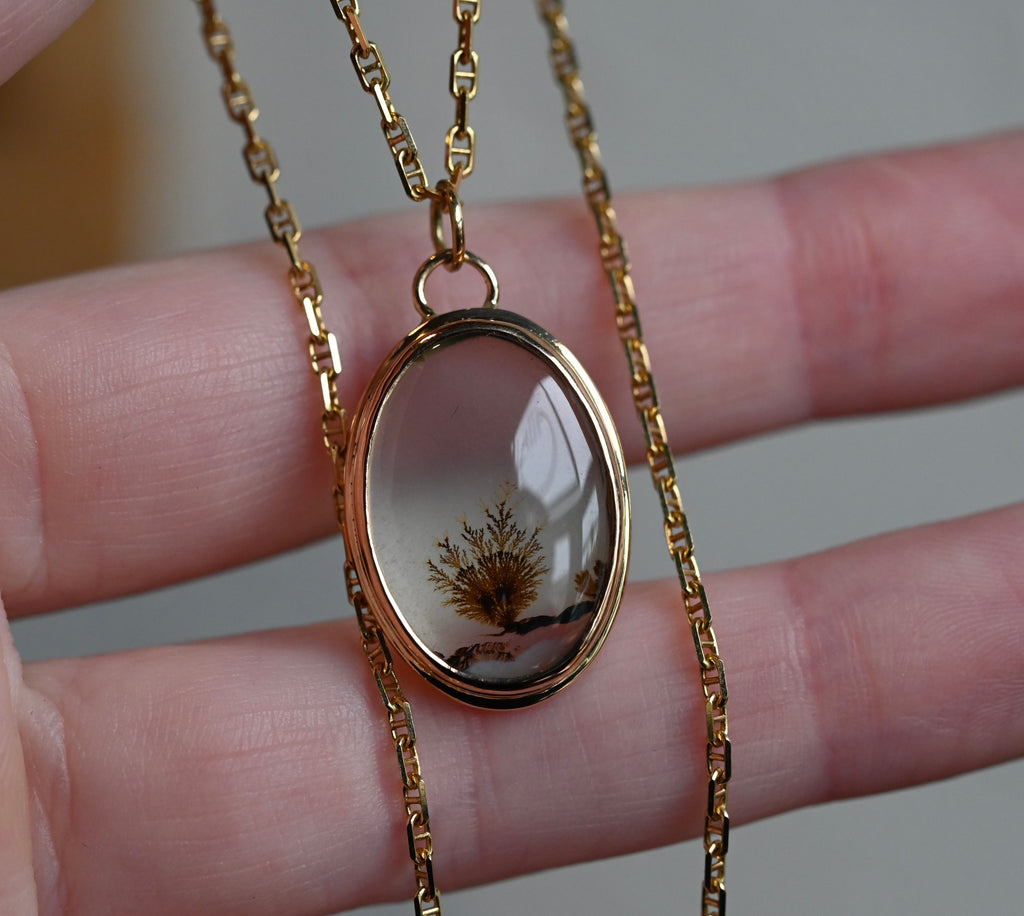 14k Gold Dendritic Agate Pendant - Ready to ship