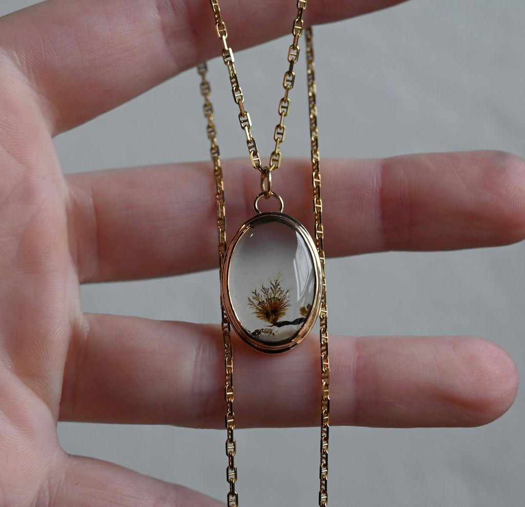 14k Gold Dendritic Agate Pendant - Ready to ship