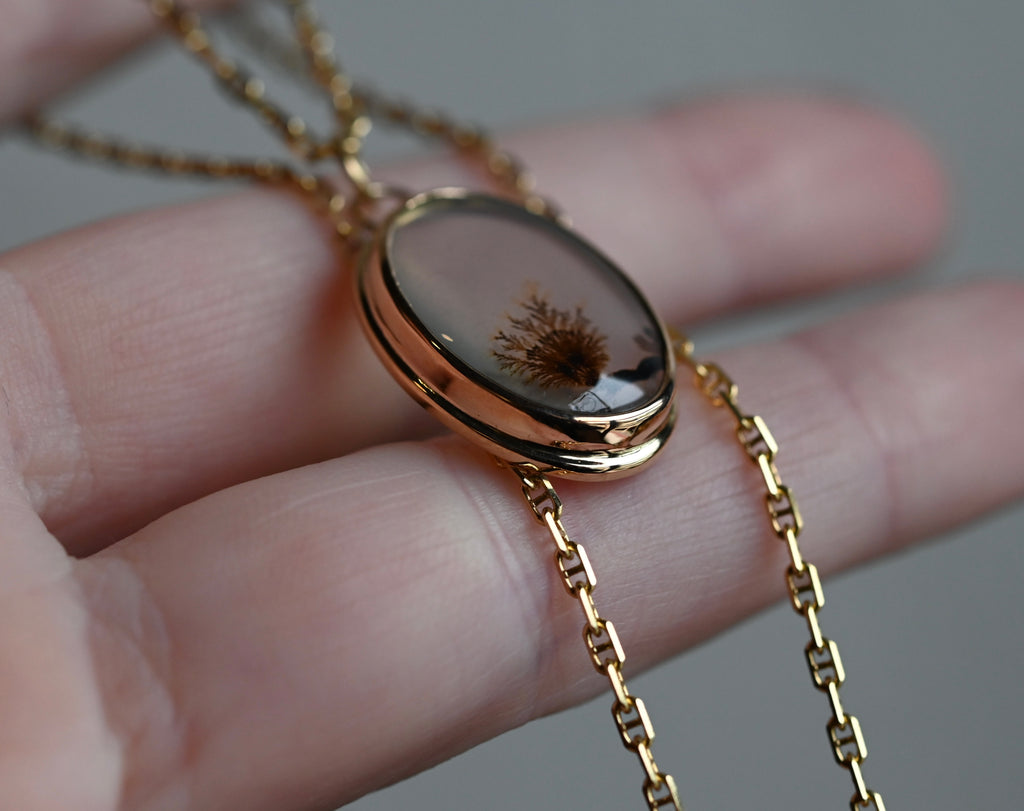 14k Gold Dendritic Agate Pendant - Ready to ship