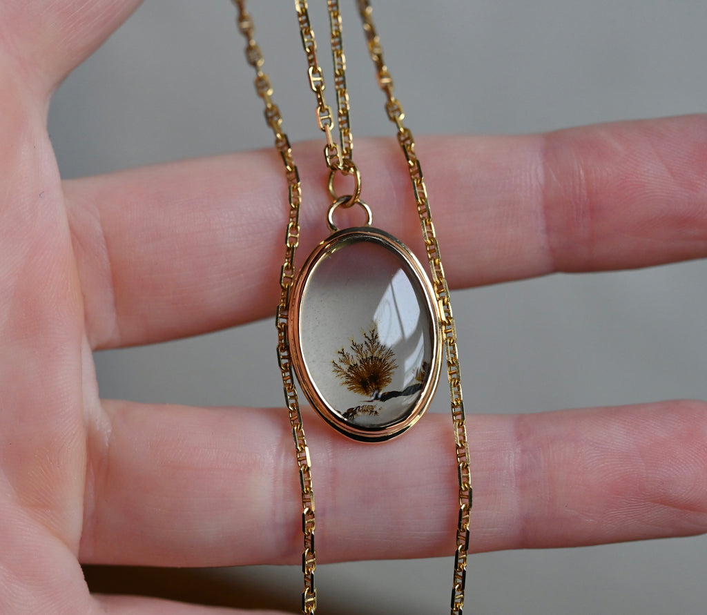 14k Gold Dendritic Agate Pendant - Ready to ship