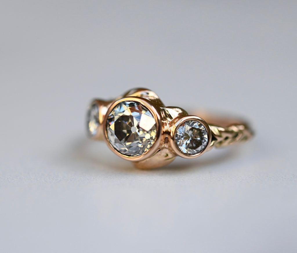 Cascading Leaf Diamond 14k Gold Ring Setting - Made To Order