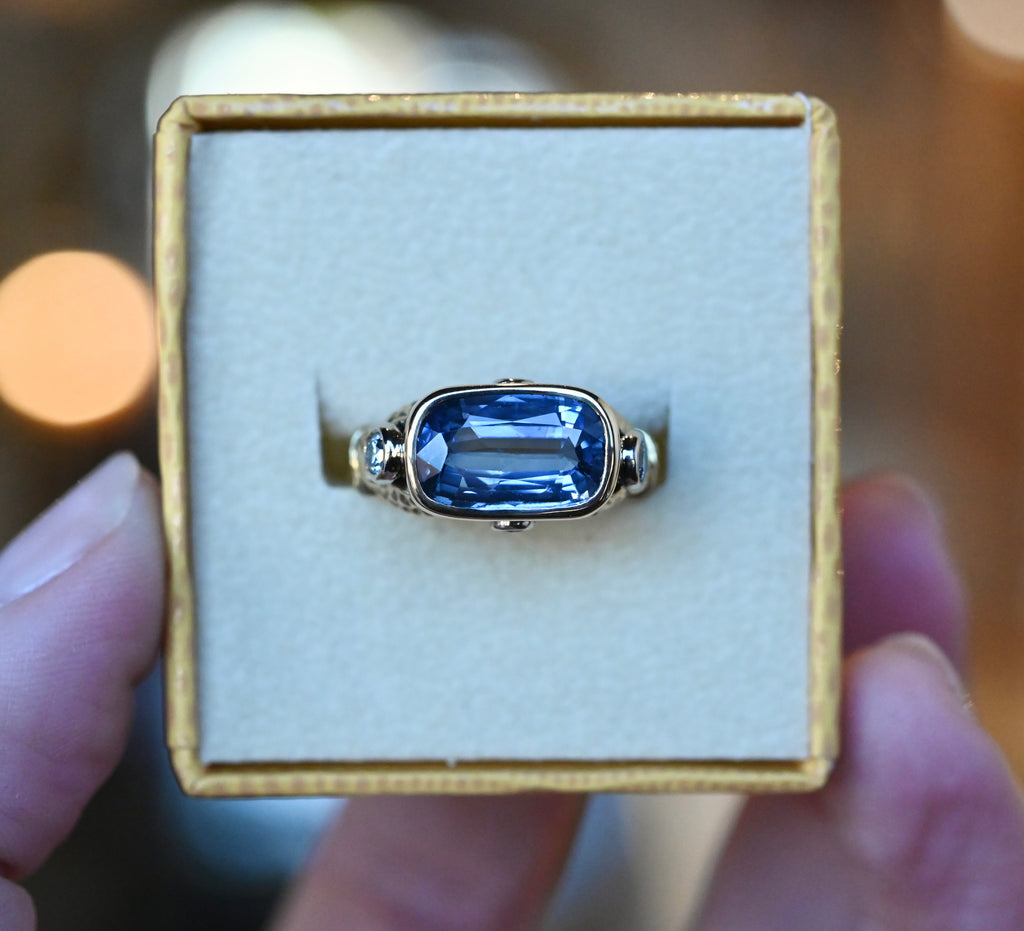 18k Gold Ceylon Sapphire & Diamond Harpy Ring - Ready to Ship