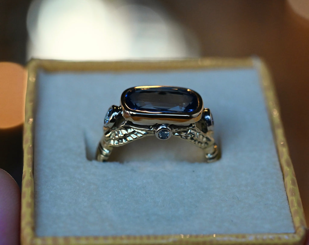 18k Gold Ceylon Sapphire & Diamond Harpy Ring - Ready to Ship