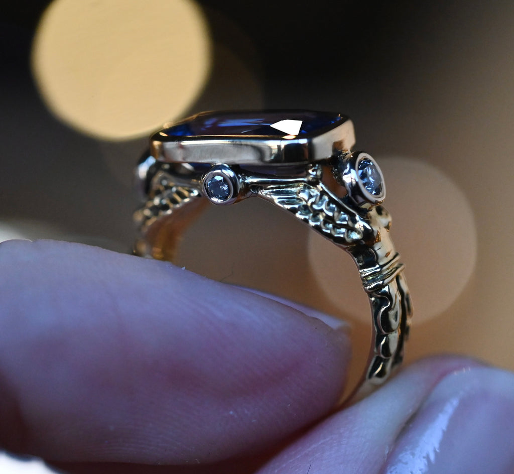 18k Gold Ceylon Sapphire & Diamond Harpy Ring - Ready to Ship