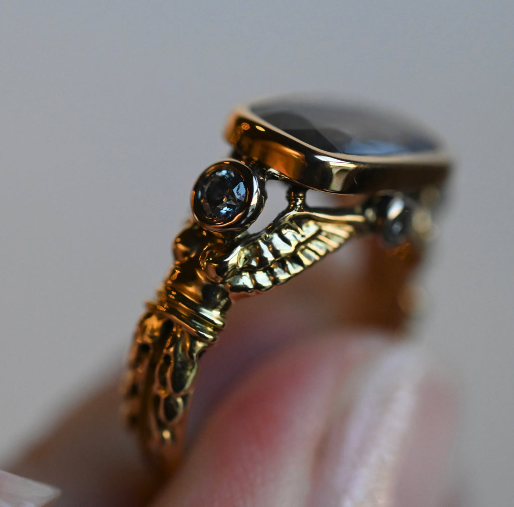 18k Gold Ceylon Sapphire & Diamond Harpy Ring - Ready to Ship