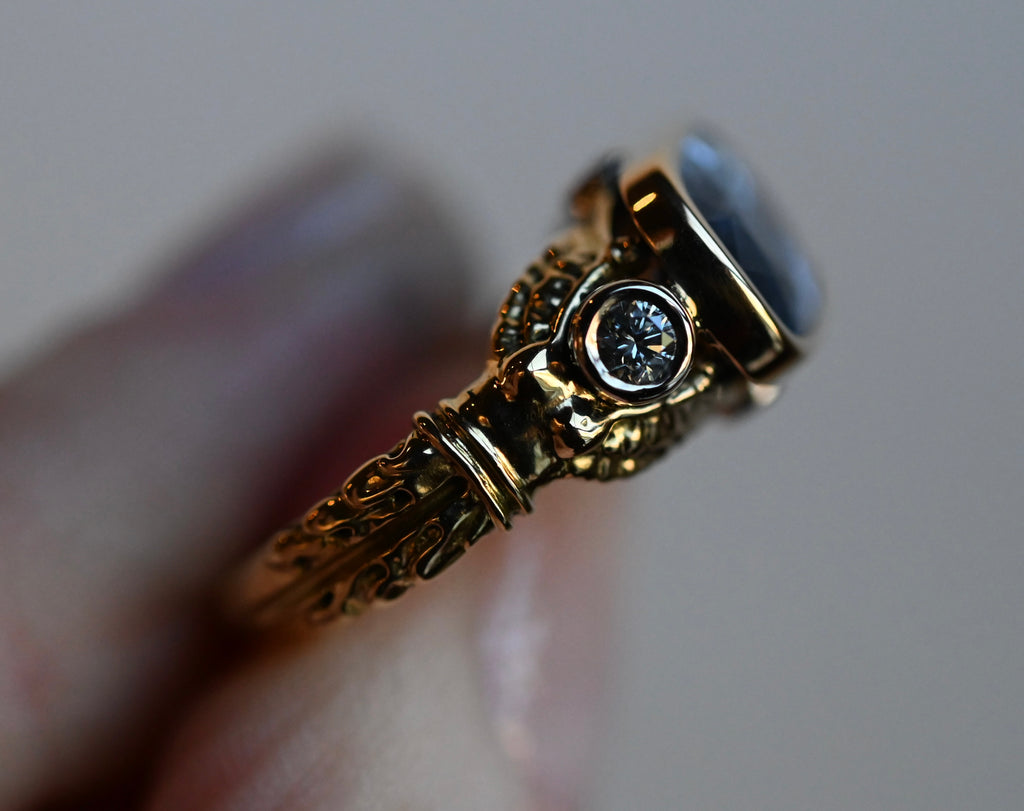 18k Gold Ceylon Sapphire & Diamond Harpy Ring - Ready to Ship