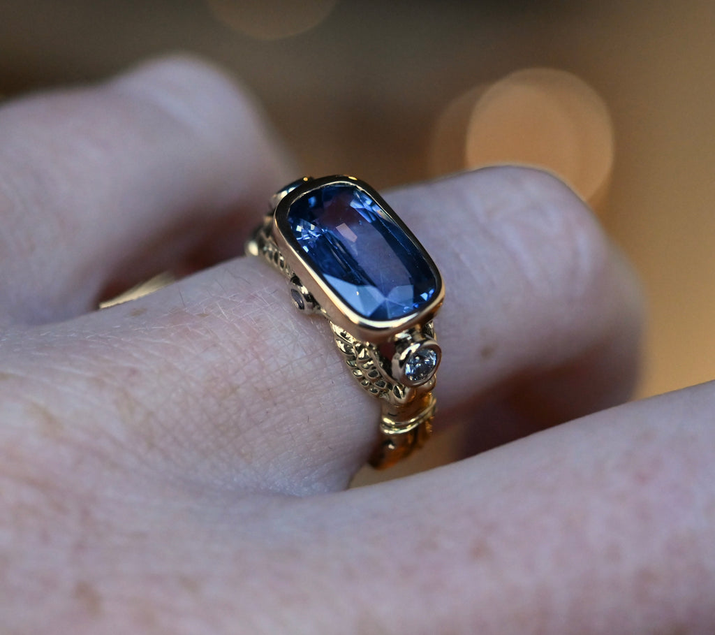 18k Gold Ceylon Sapphire & Diamond Harpy Ring - Ready to Ship