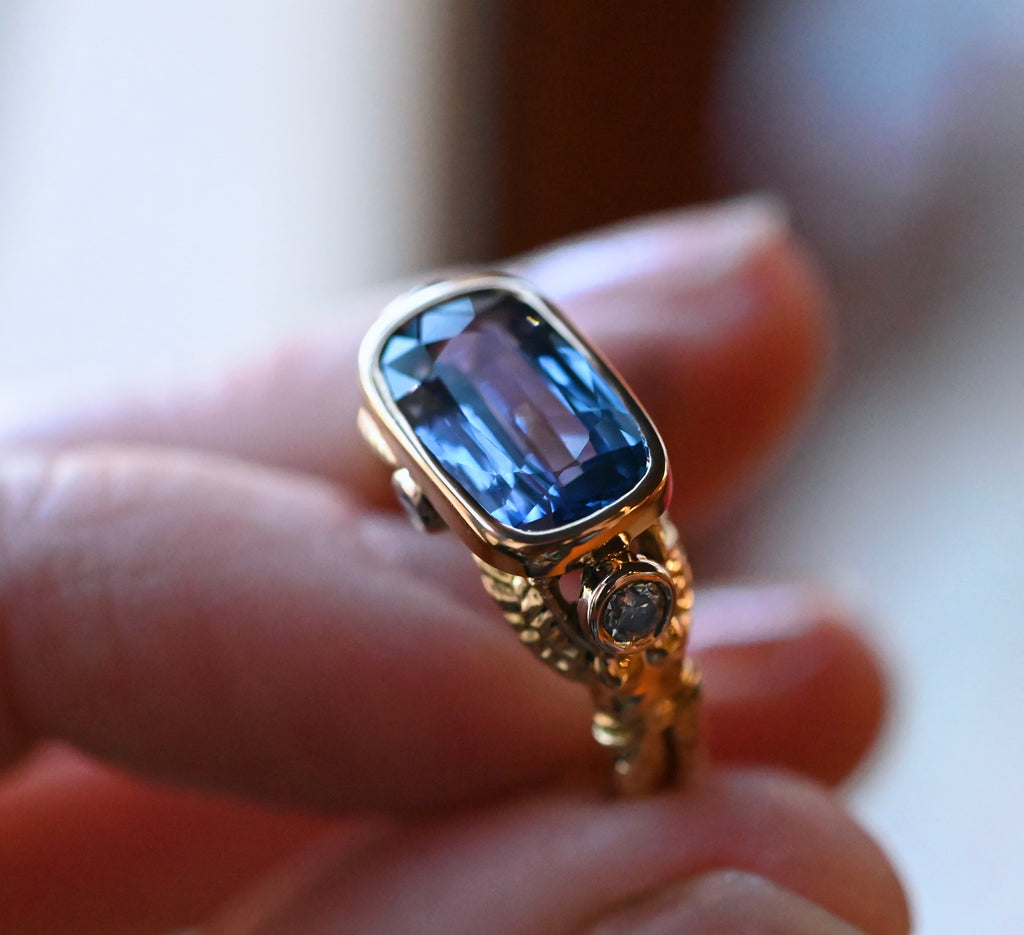 18k Gold Ceylon Sapphire & Diamond Harpy Ring - Ready to Ship