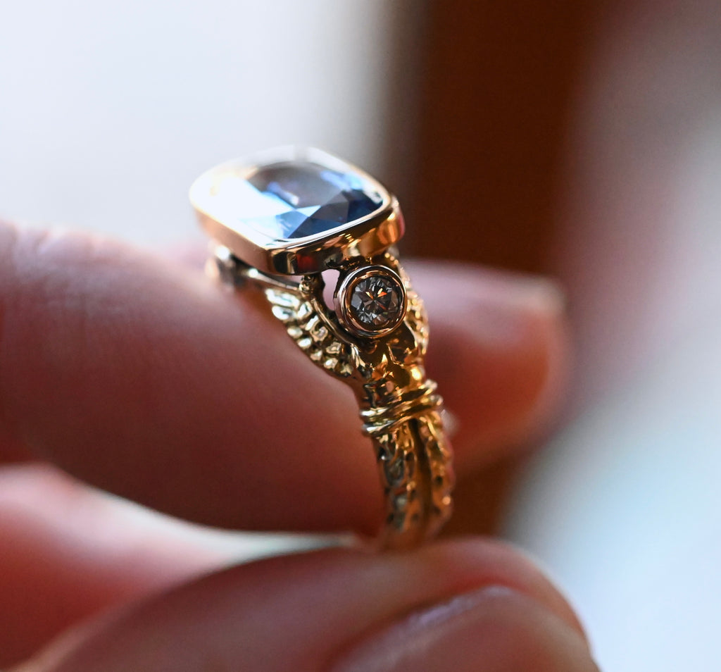 18k Gold Ceylon Sapphire & Diamond Harpy Ring - Ready to Ship