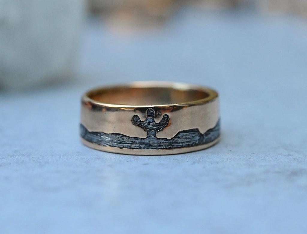 Meteorite & 14k Gold Cactus Mountain Ring - Made To Order Latta