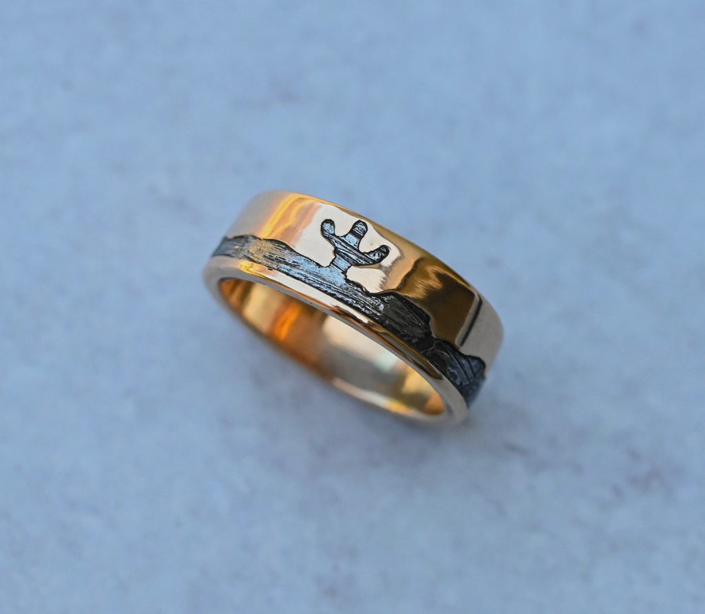 Meteorite & 14k Gold Cactus Mountain Ring - Made To Order Latta