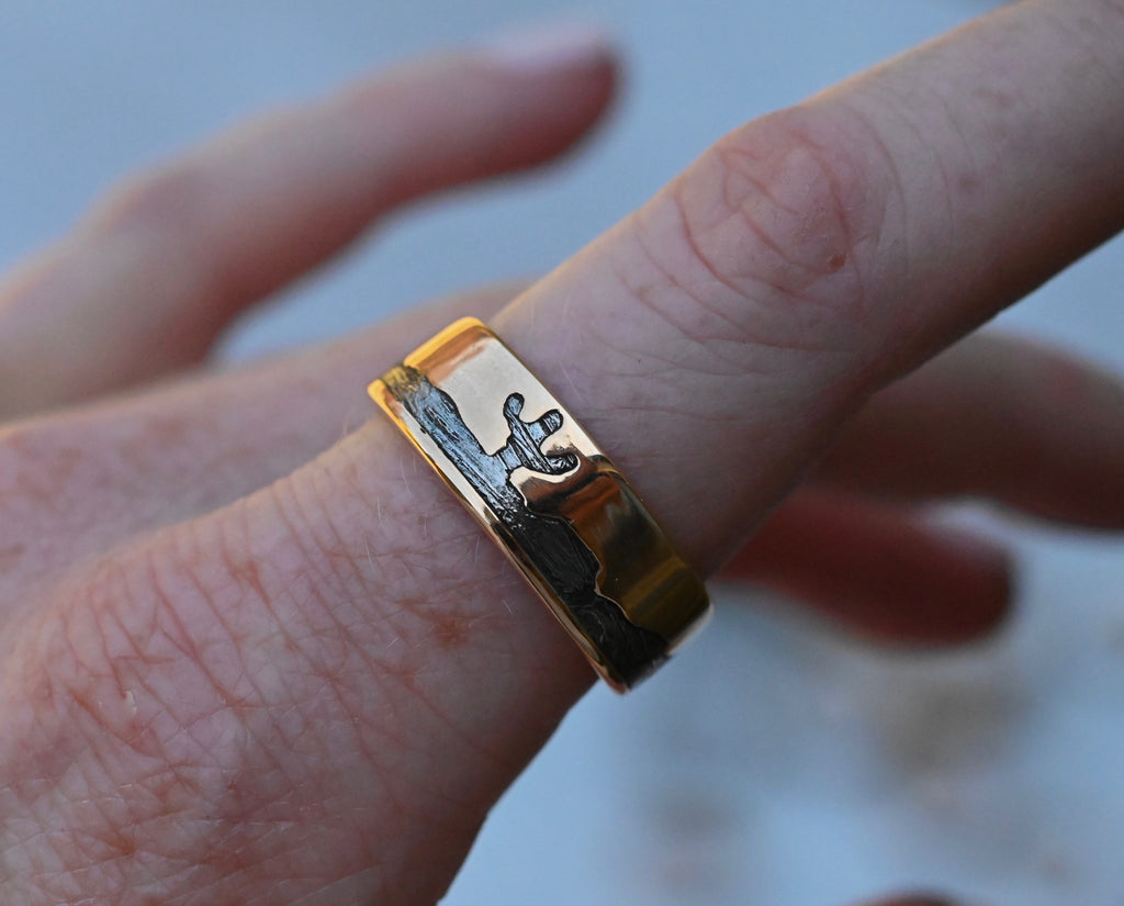 Meteorite & 14k Gold Cactus Mountain Ring - Made To Order Latta