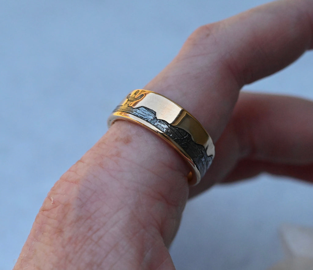 Meteorite & 14k Gold Cactus Mountain Ring - Made To Order Latta