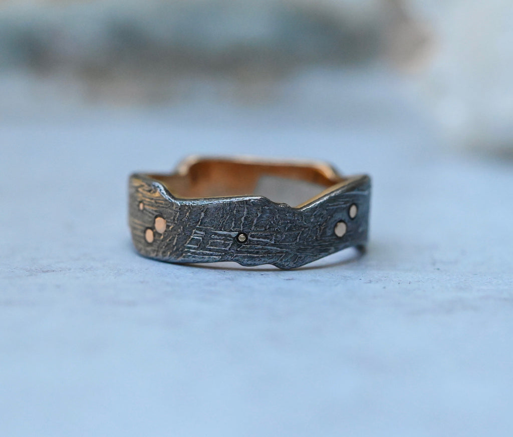 Meteorite & 14k Gold Dot & Sapphire Ring - Made To Order Latta