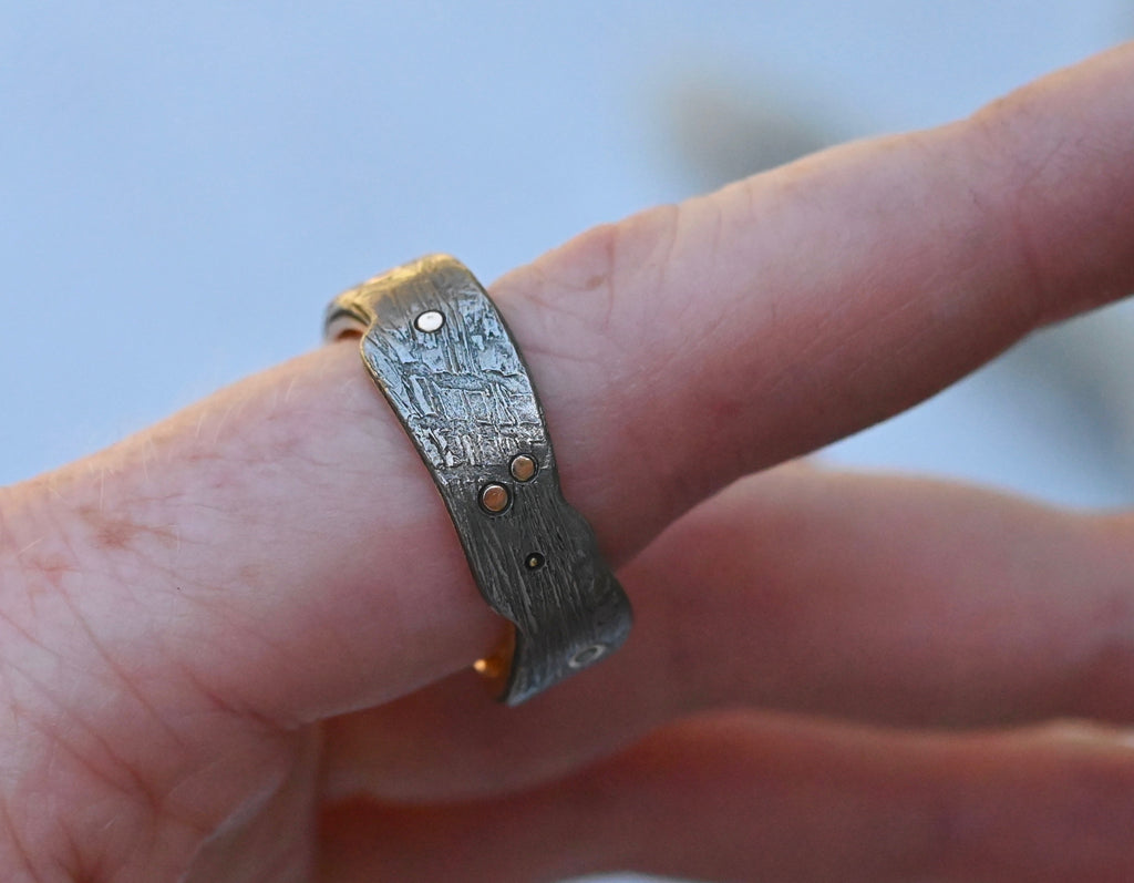 Meteorite & 14k Gold Dot & Sapphire Ring - Made To Order Latta