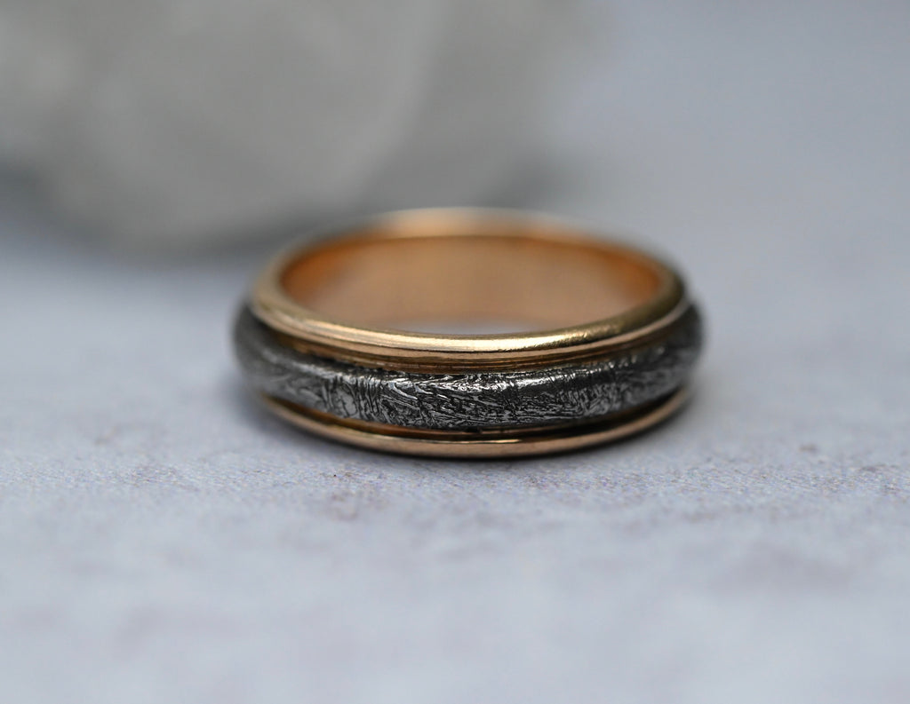 Meteorite & 14k Gold Halo Ring - Made To Order Latta