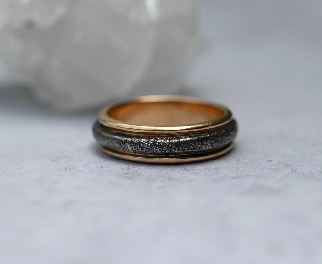 Meteorite & 14k Gold Halo Ring - Made To Order Latta