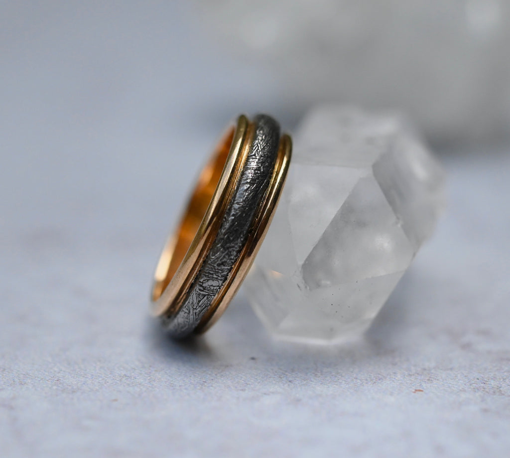 Meteorite & 14k Gold Halo Ring - Made To Order Latta