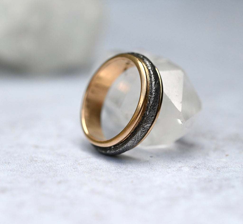 Meteorite & 14k Gold Halo Ring - Made To Order Latta