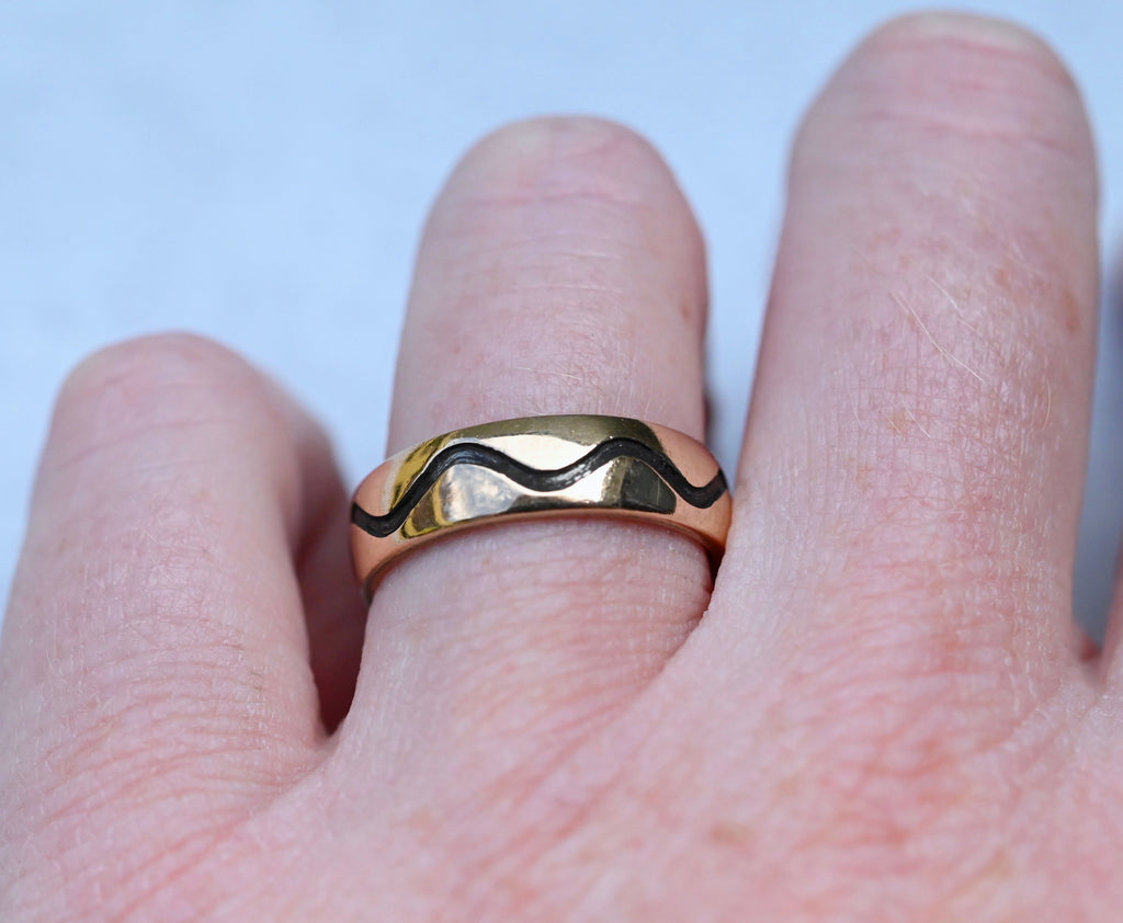 Meteorite & 14k Gold Indent Wave Ring - Made To Order Latta