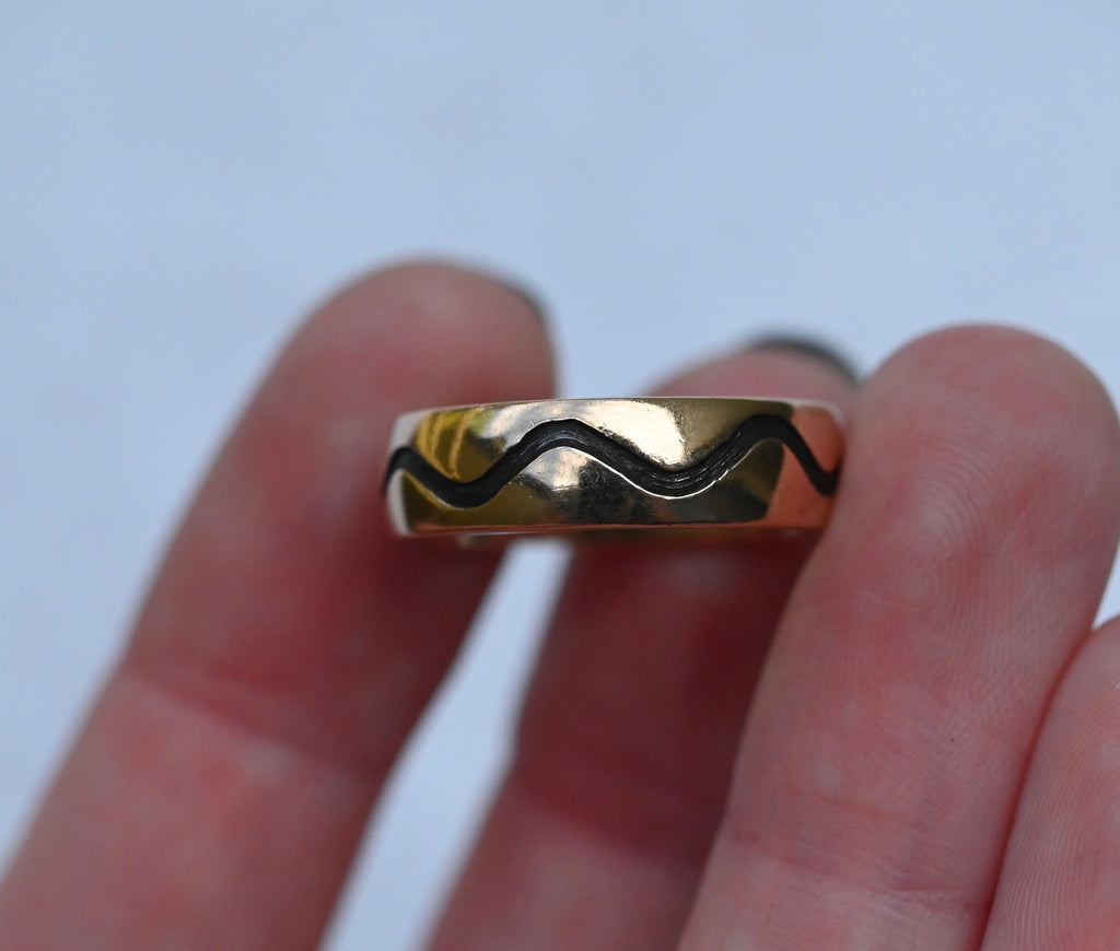 Meteorite & 14k Gold Indent Wave Ring - Made To Order Latta