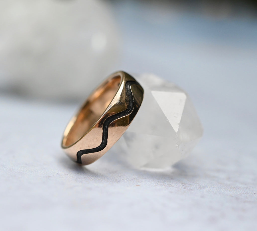 Meteorite & 14k Gold Indent Wave Ring - Made To Order Latta