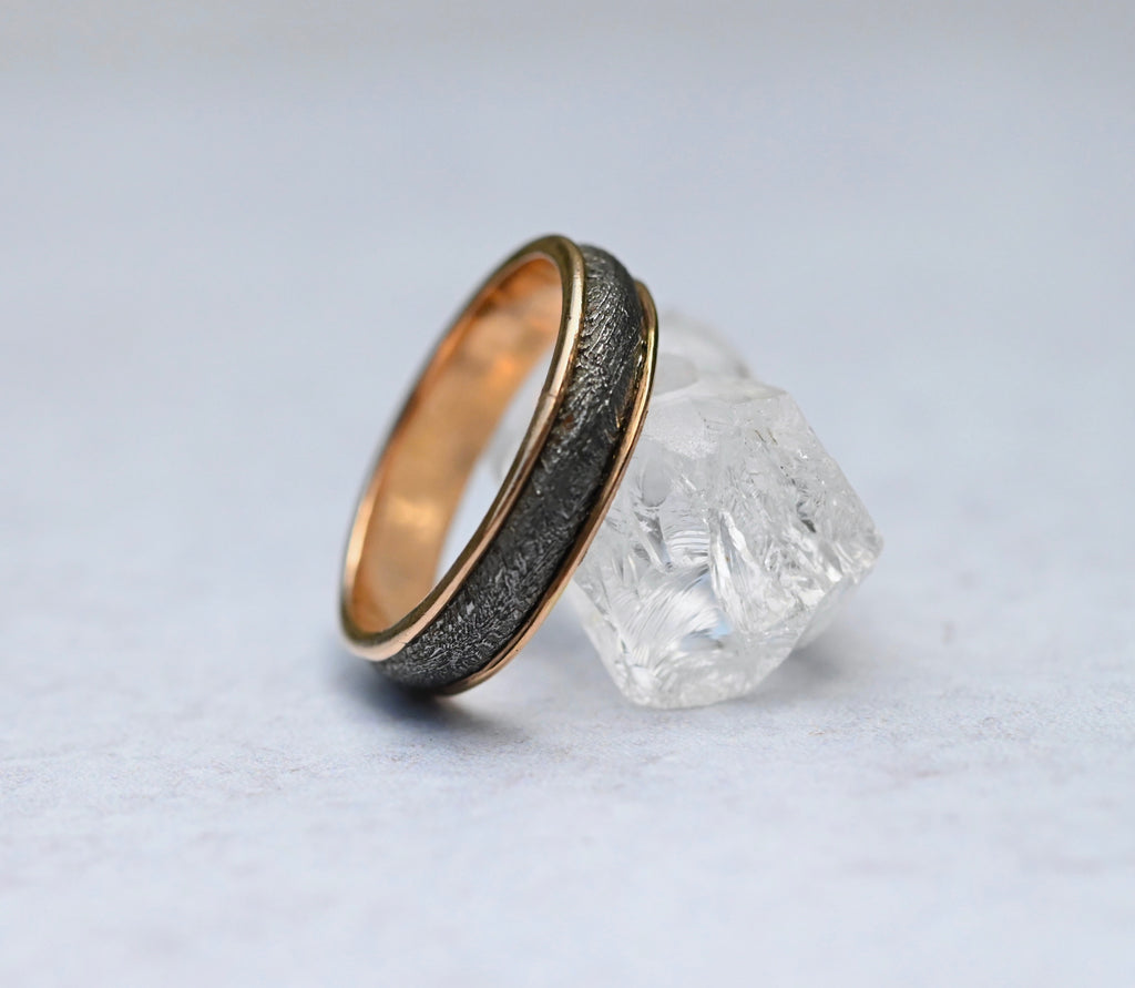 Meteorite & 14k Gold Large Halo Ring - Made To Order Latta