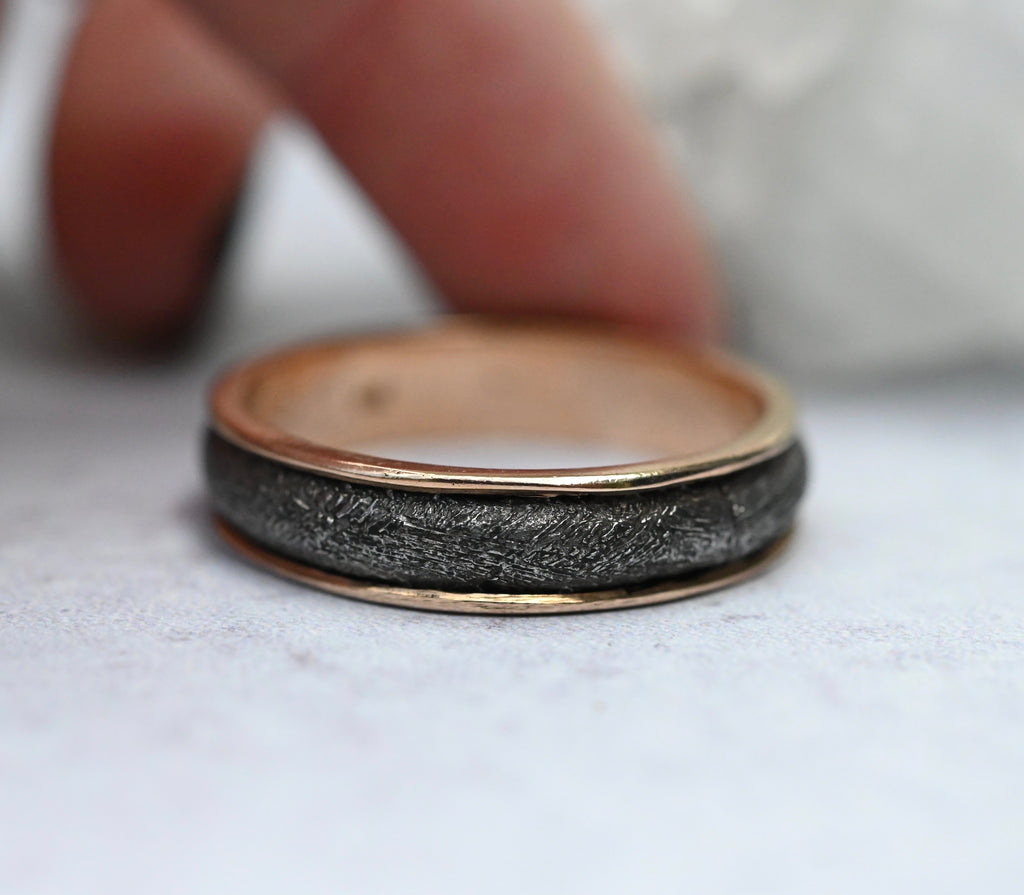 Meteorite & 14k Gold Large Halo Ring - Made To Order Latta