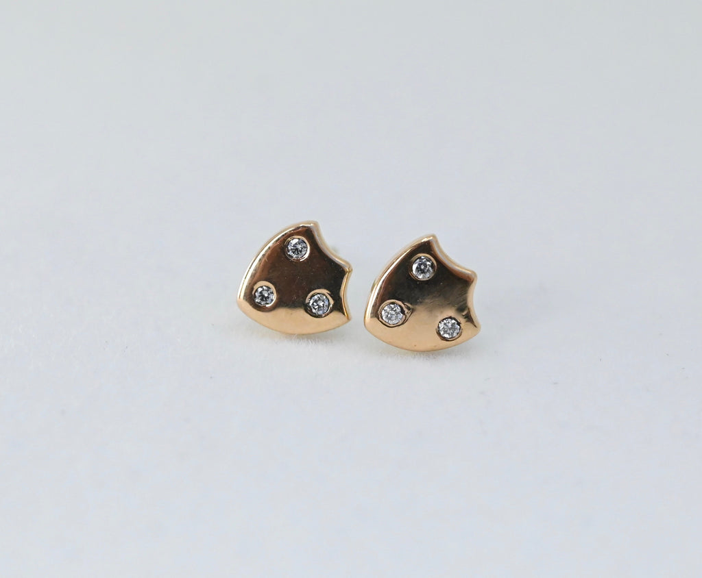  14k Gold & Diamond Shield Studs Earrings