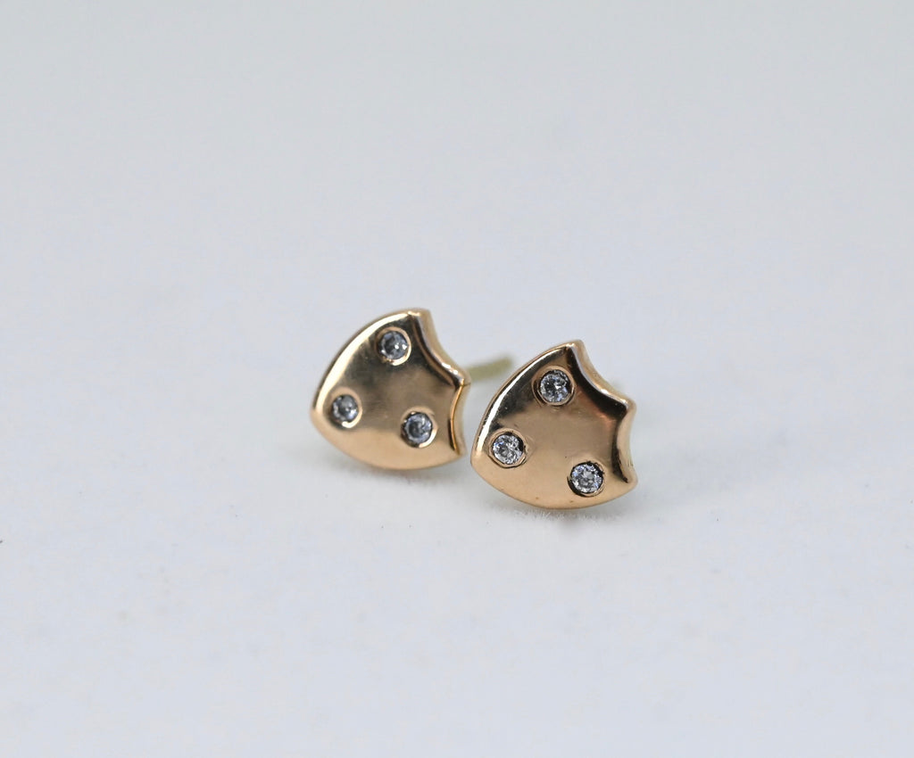  14k Gold & Diamond Shield Studs Earrings