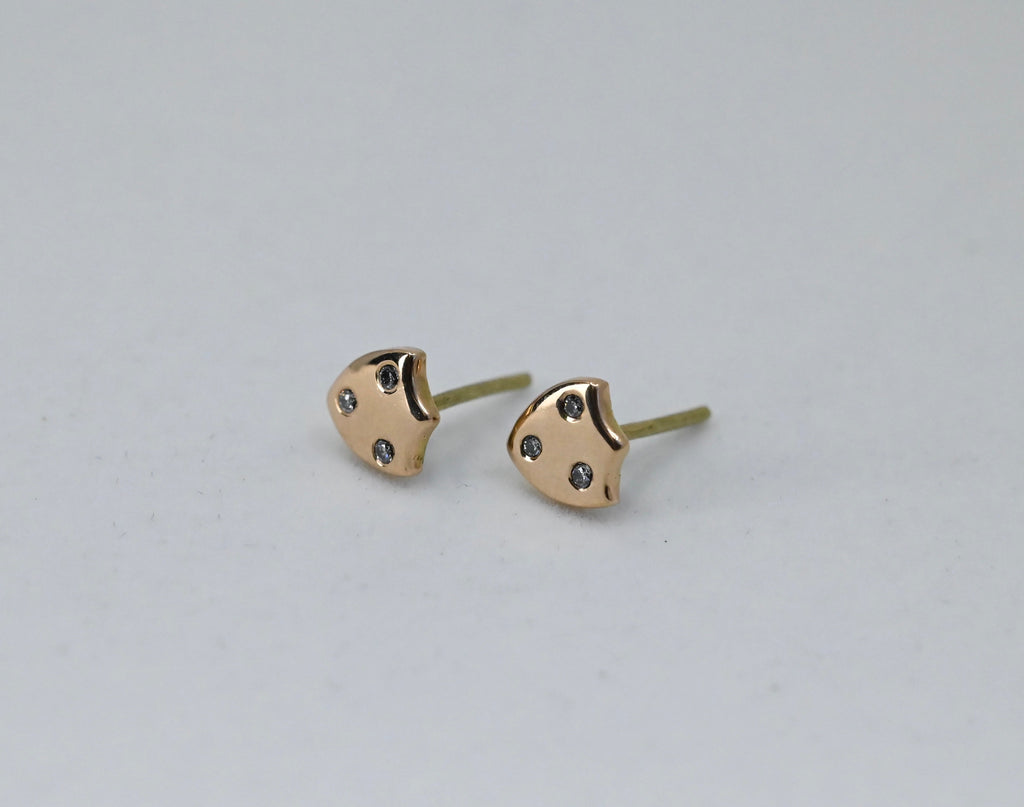  14k Gold & Diamond Shield Studs Earrings