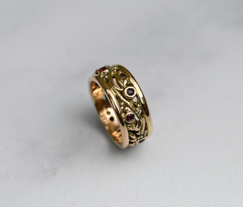 Scroll 14k Gold & Garnet Ring - Made to Order Latta