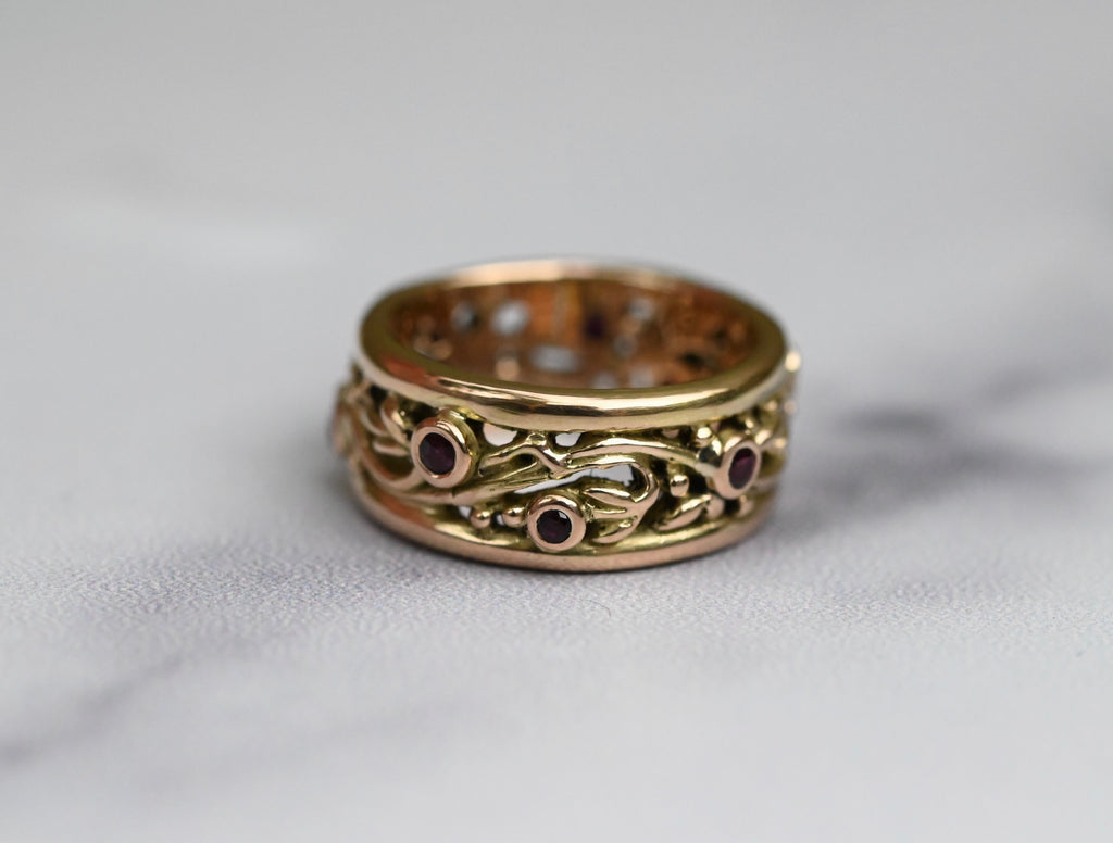 Scroll 14k Gold & Garnet Ring - Made to Order Latta