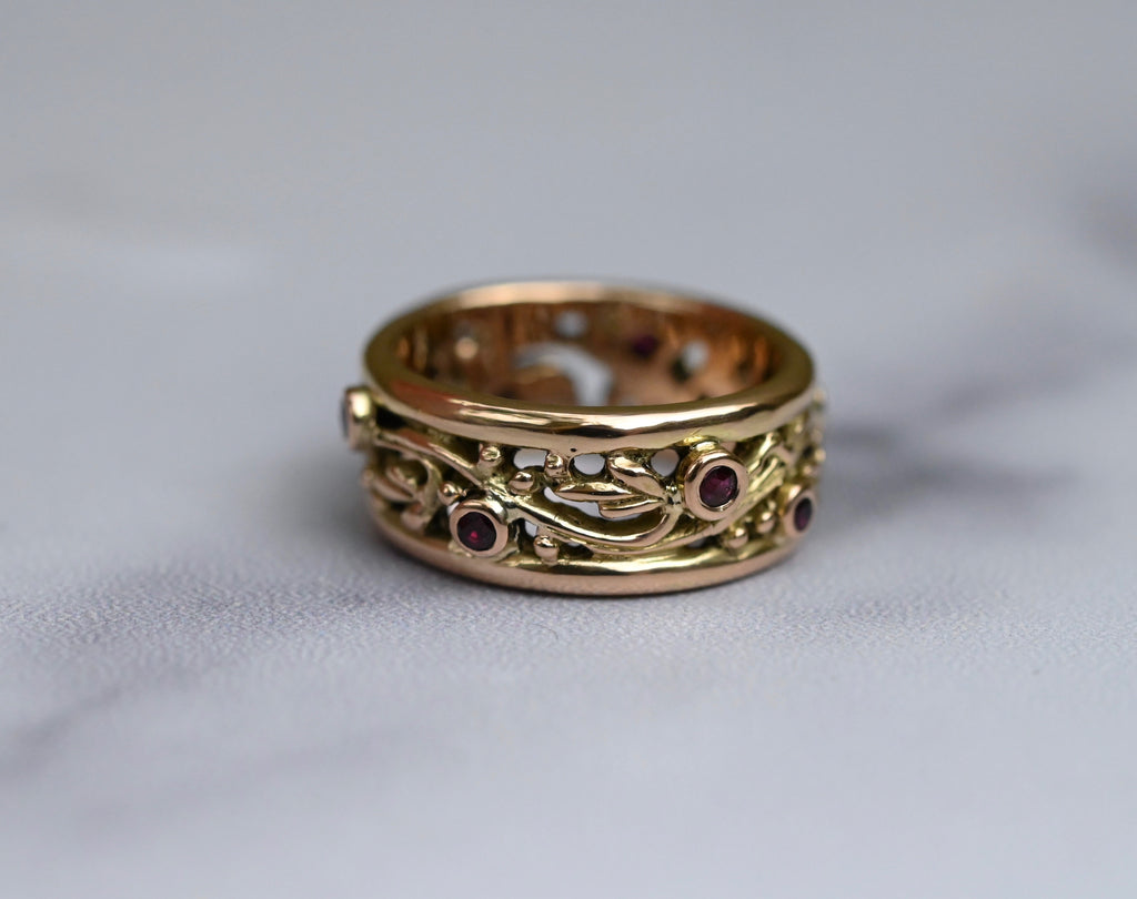 Scroll 14k Gold & Garnet Ring - Made to Order Latta