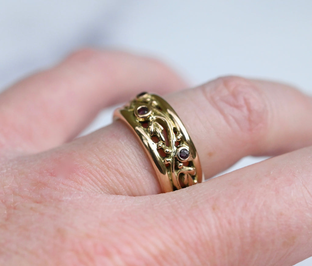 Scroll 14k Gold & Garnet Ring - Made to Order Latta