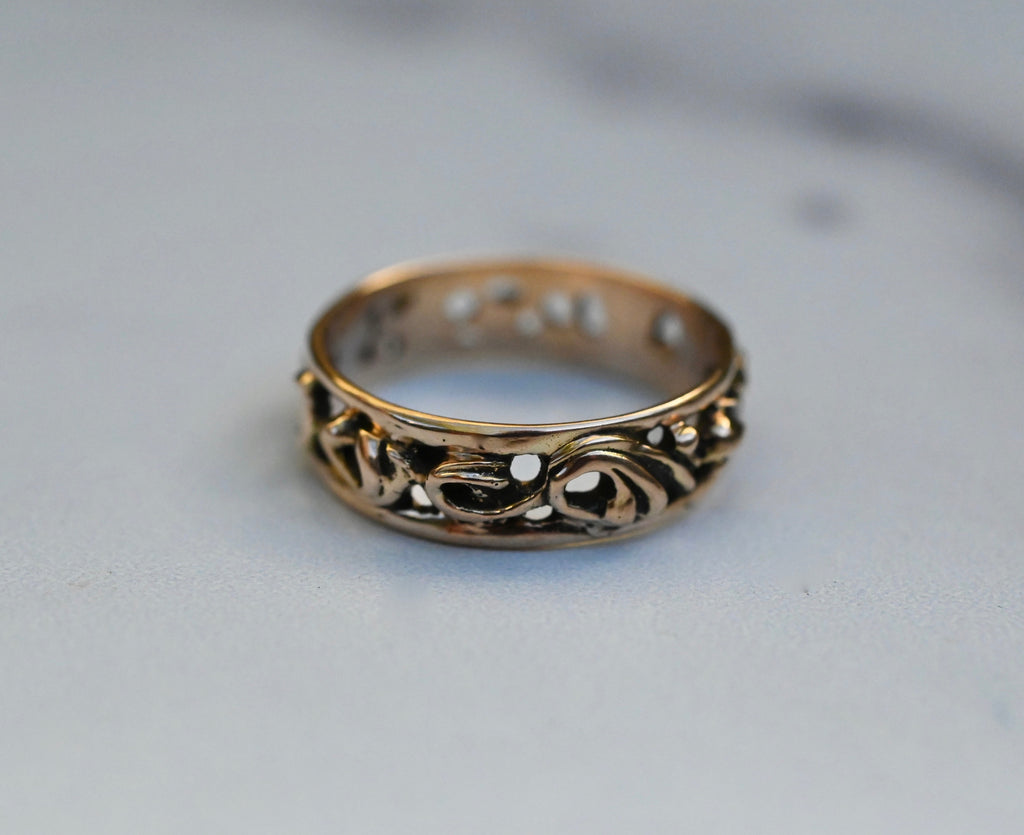 Small Scroll 14k Gold Ring Band- Made to Order Latta