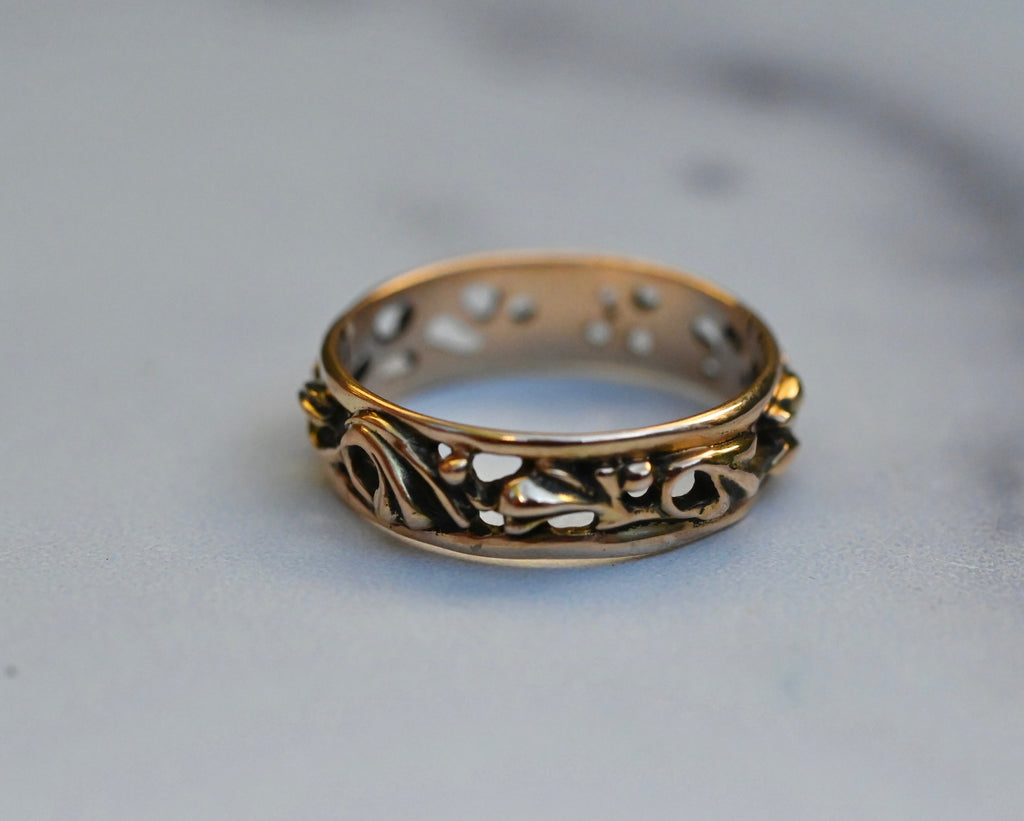 Small Scroll 14k Gold Ring Band- Made to Order Latta