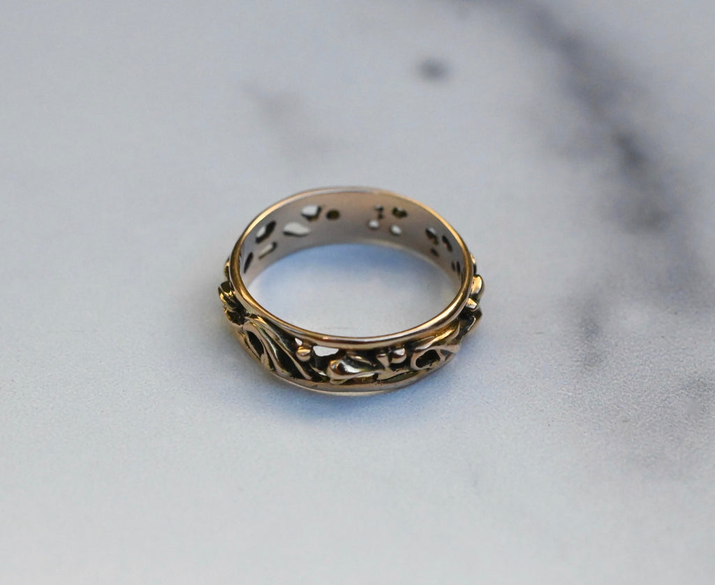 Small Scroll 14k Gold Ring Band- Made to Order Latta