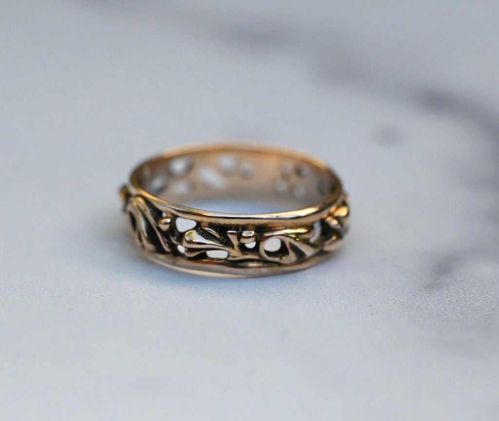 Small Scroll 14k Gold Ring Band- Made to Order Latta